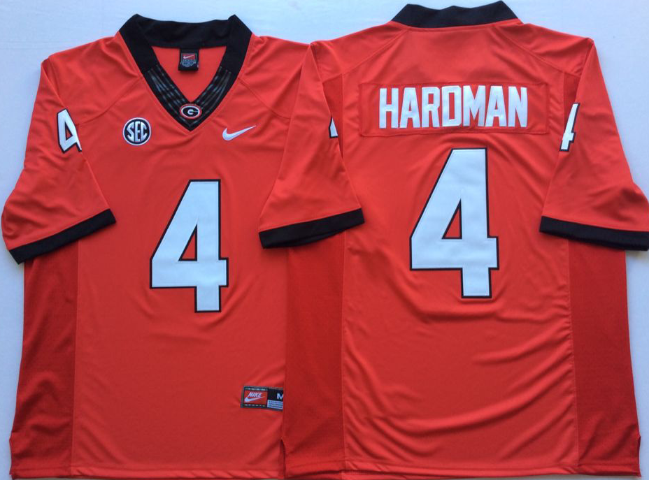 Men Georgia Bulldogs #4 Hardman Red Nike NCAA Jerseys->ncaa teams->NCAA Jersey